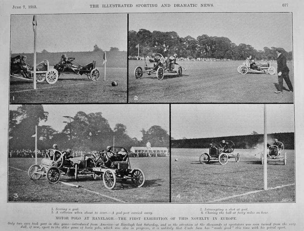 Motor Polo at Ranelagh.- The First Exhibition of this Novelty in Europe.  1913.