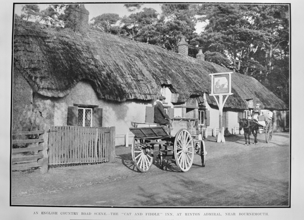 An English Country Road Scene.- The "Cat and Fiddle" Inn, at Hinton Admiral, near Bournemouth.  1913.