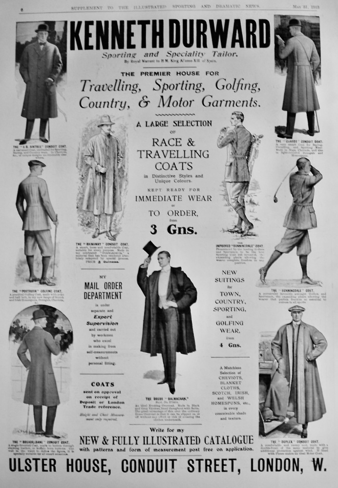 Kenneth Durward, Sporting and Speciality Tailor.  1913.