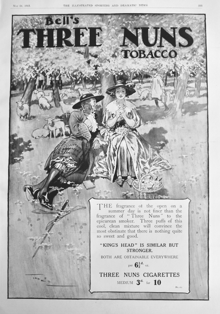 Bell's Three Nuns Tobacco.  1913.