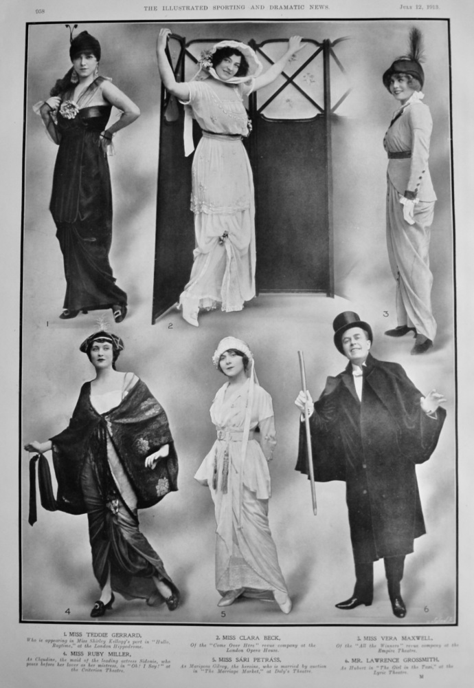 Actors and Actresses from the Stage.  July  1913.