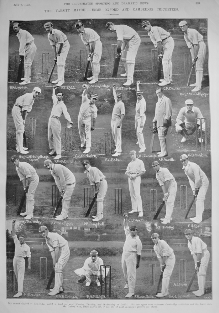 The 'Varsity Match.- Some Oxford and Cambridge Cricketers.  1913.