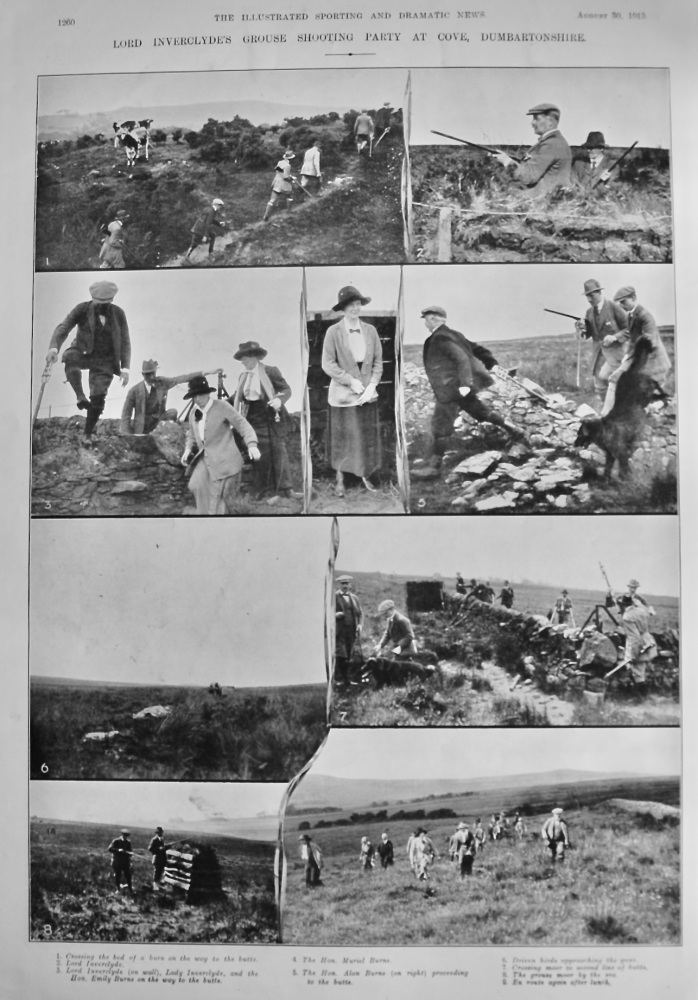 Lord Inverclyde's Grouse Shooting Party at Cove, Dumbartonshire.  1913.