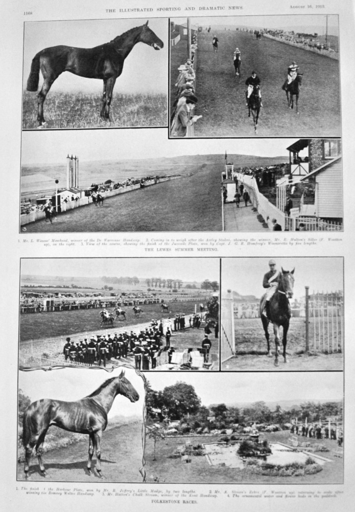 The Lewes Summer Meeting.  &  Folkestone Races.  1913. (Horseracing).