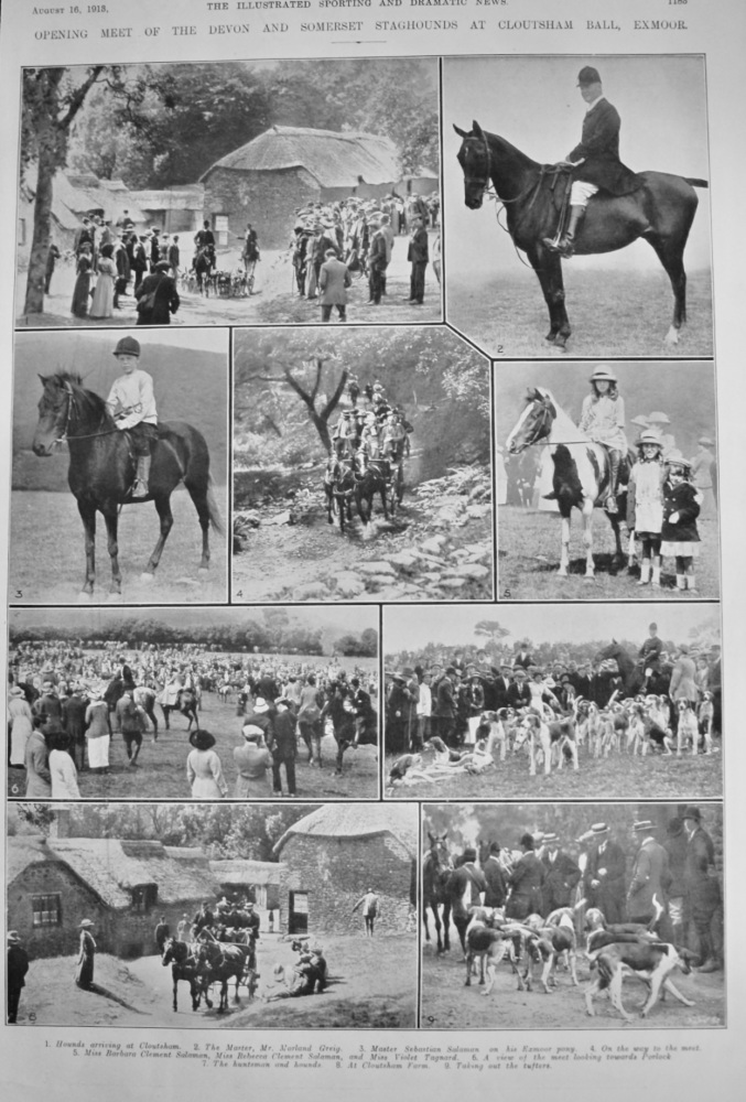 Opening Meet of the Devon and Somerset Staghounds at Cloutsham Ball, Exmoor.  1913.