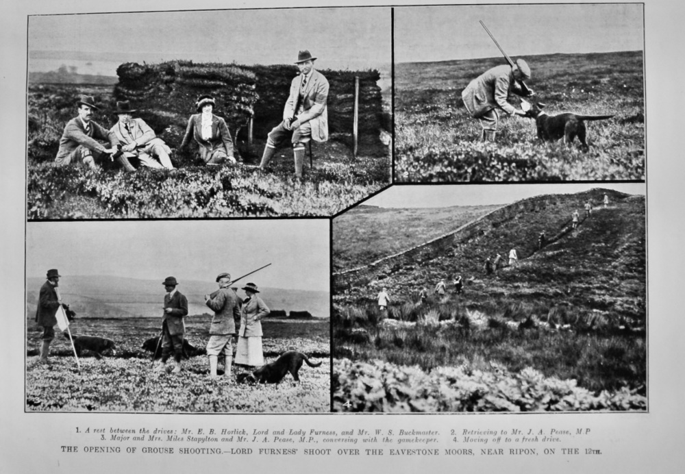 The Opening of Grouse Shooting.- Lord Furness' Shoot over the Eavestone Moors, near Ripon, on the 12th.  1913.