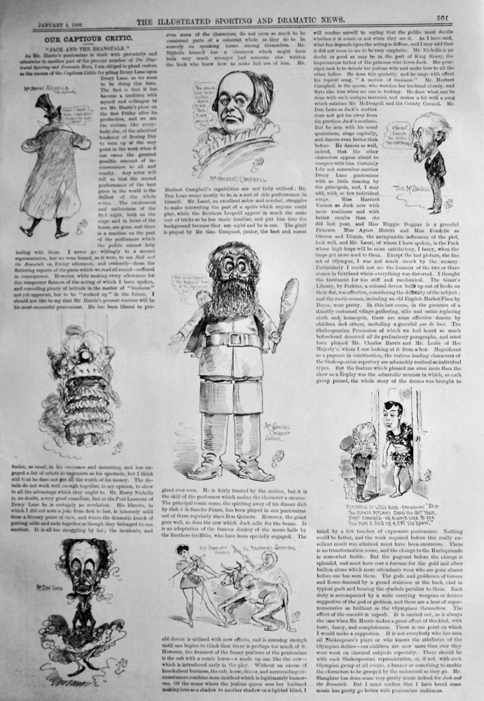 Our Captious Critic.  January 4th, 1890. :  "Jack and the Beanstalk." at Drury Lane.