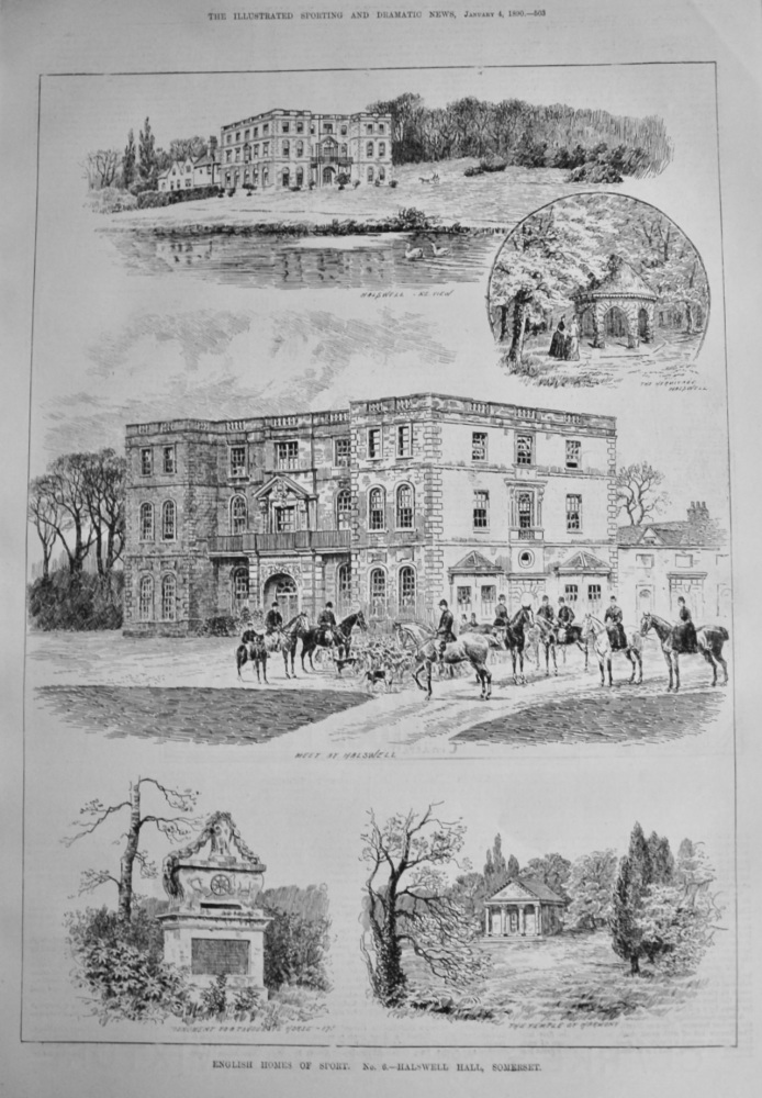 English Homes of Sport.  No. 6.- Halswell Hall, Somerset.  1890.