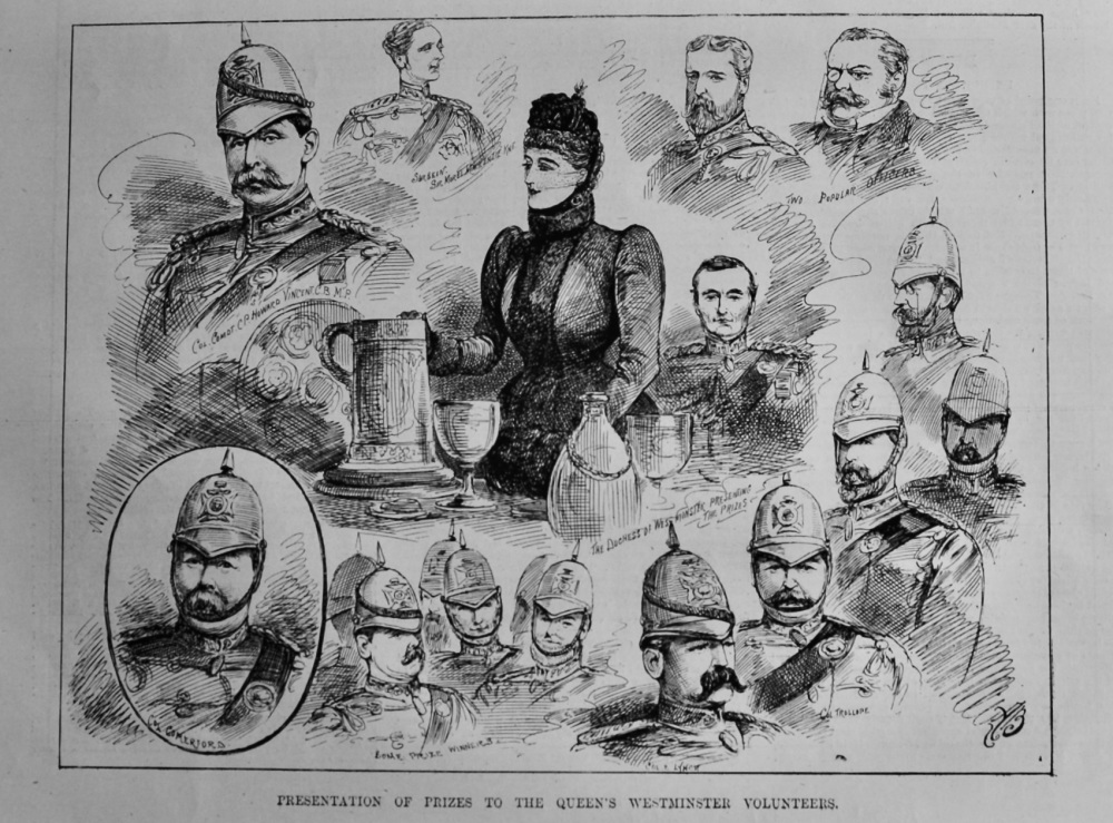 Presentation of Prizes to the Queen's Westminster Volunteers.  1889.