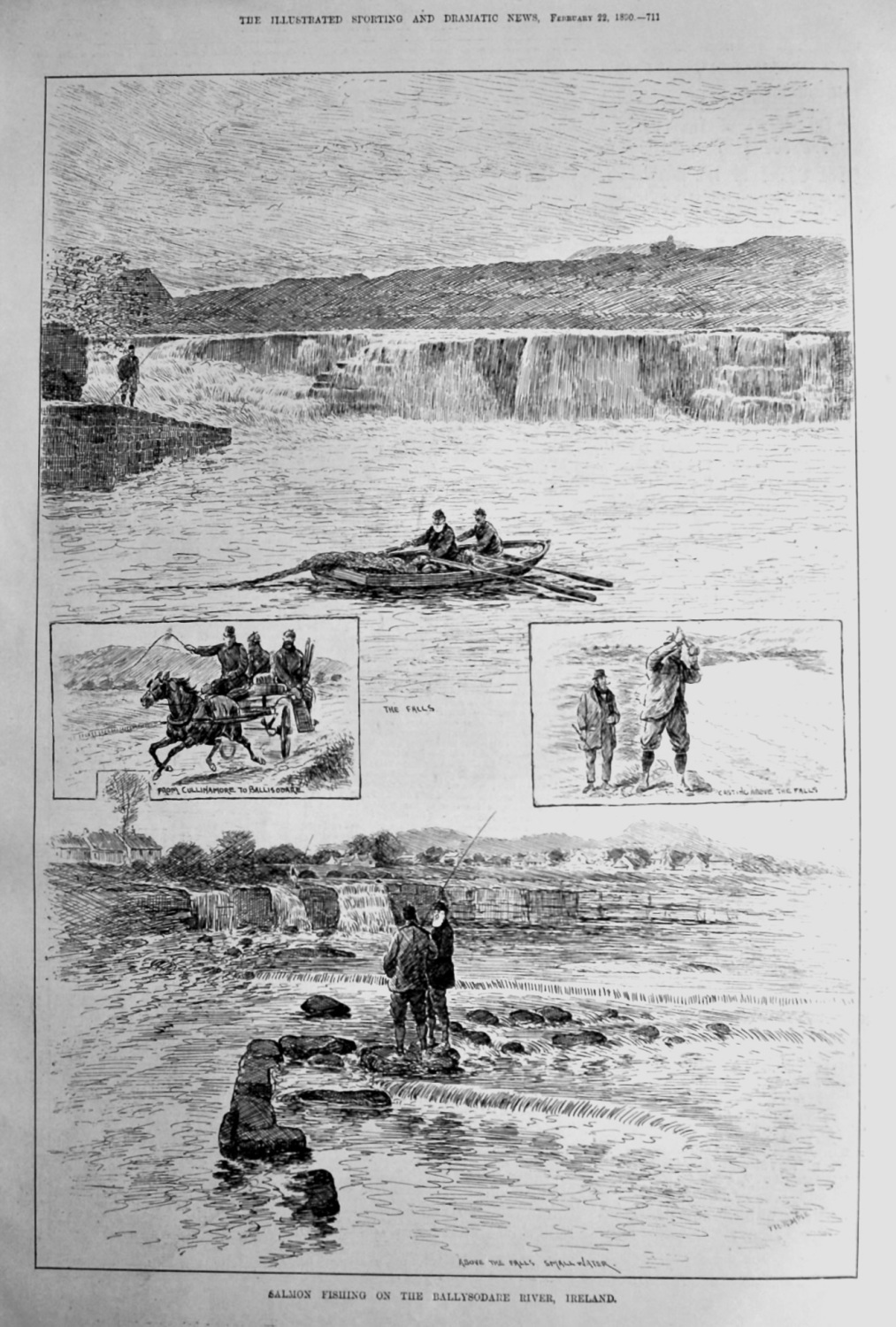 Salmon Fishing on the Ballysodare River, Ireland.  1890.