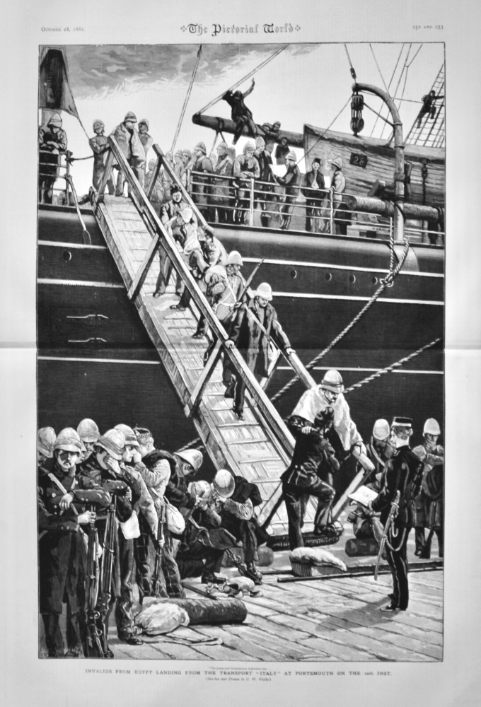 Invalids from Egypt Landing from the Transport "Italy" at Portsmouth on the 10th Inst. 1882.