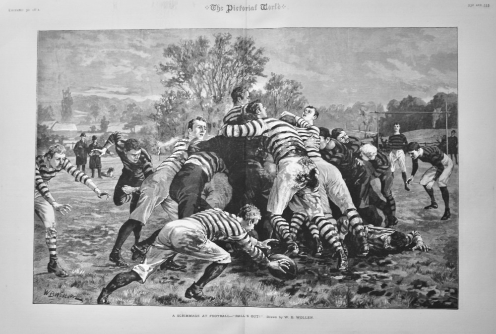 A Scrimmage at Football- "Ball's Out!".  1882.