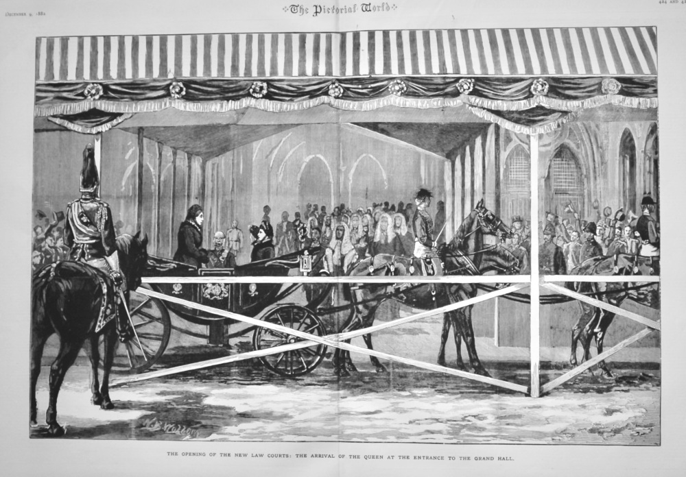 The Opening of the New Law Courts :  The Arrival of the Queen at the Entrance to the Grand Hall.  1882.