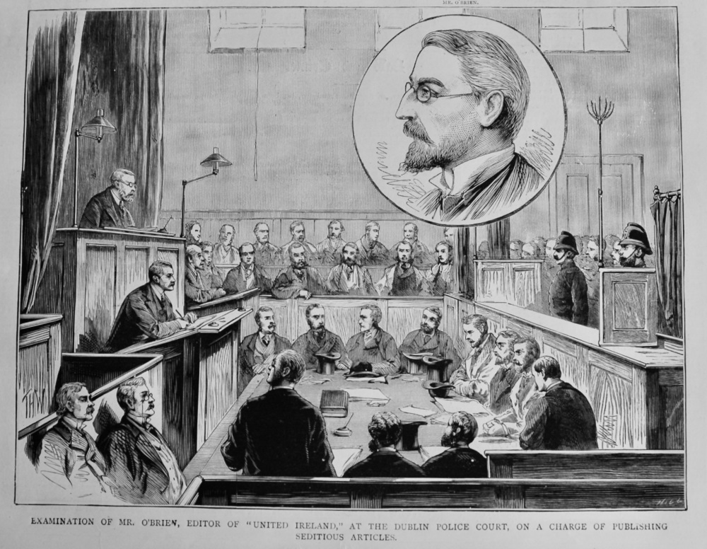 Examination of Mr. O'Brien, Editor of "United Ireland," at the Dublin Police Court, on a Charge of Publishing Seditious Articles.  1883.