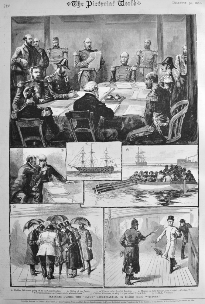 Sketches during the "Clyde" Court-Martial on Board H.M.S. "Victory."  1882.