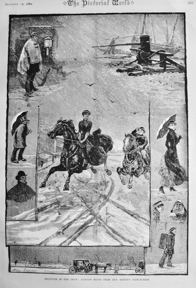 Brighton in the Snow :  Random Notes from our Artist's  Sketch-Book.  1882.