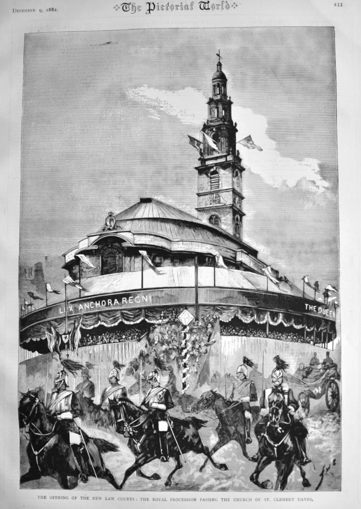 The Opening of the New Law Courts :  The Royal Procession Passing the Church of St. Clement Danes.  1882.