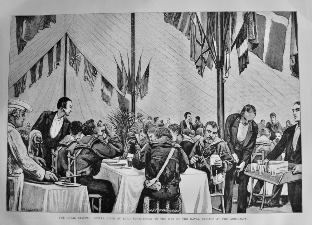 The Royal Review :  Dinner given by Lord Northbrook to the Men of the Naval Brigade at the Admiralty.  1882.