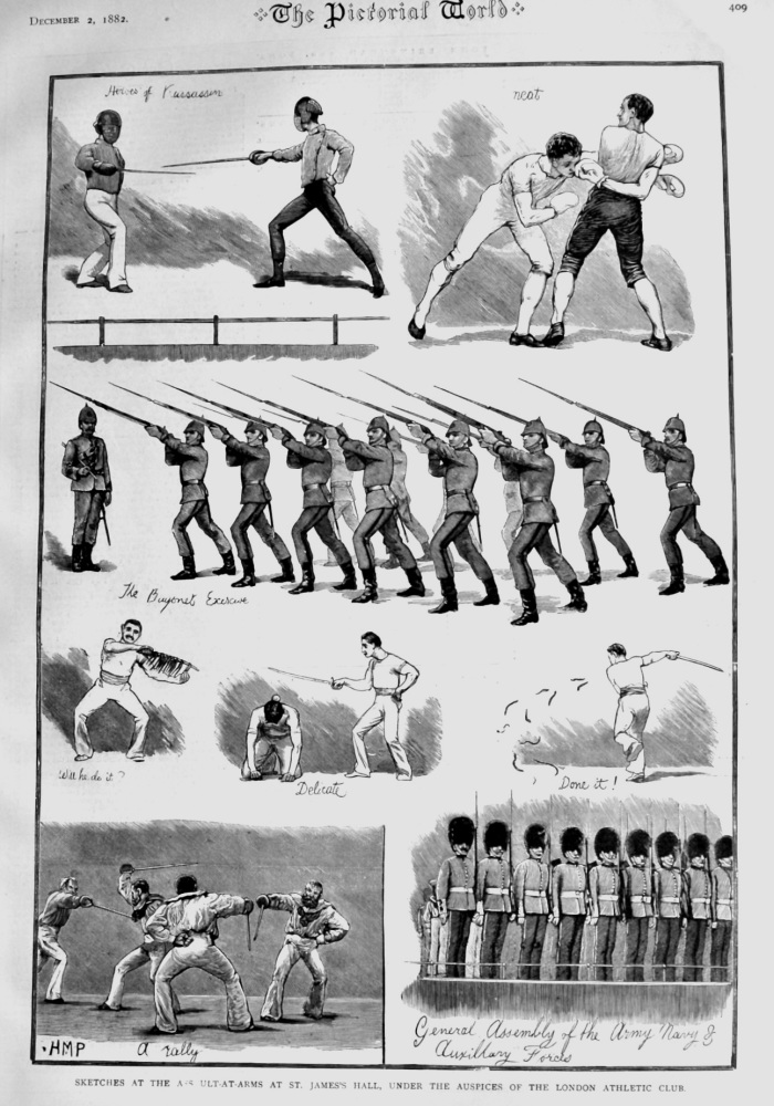 Sketches at the Assault-at-Arms at St. James's Hall, under the auspices of the London Athletic Club.  1882.