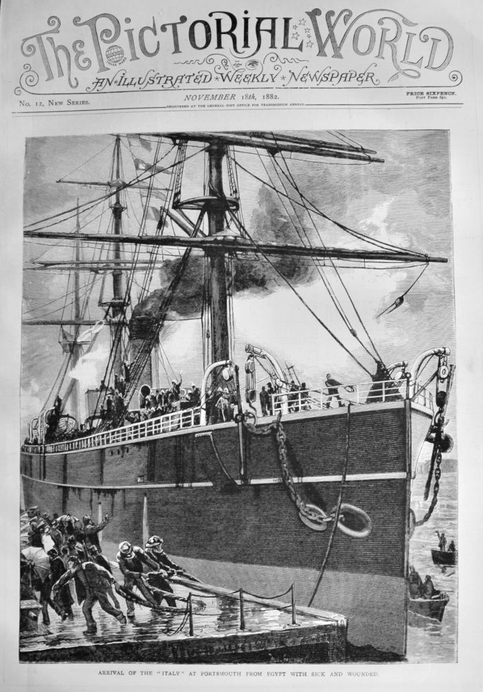 Arrival of the "Italy" at Portsmouth from Egypt with Sick and Wounded.  1882.