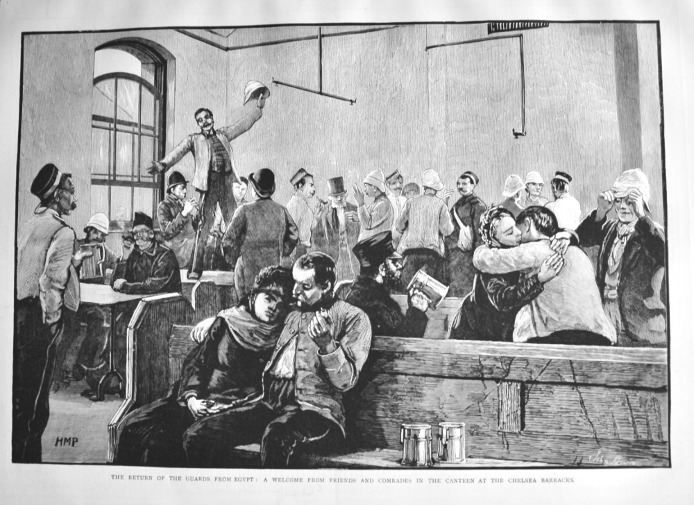 The Return of the Guards from Egypt :  A Welcome from Friends and Comrades in the Canteen at the Chelsea Barracks.  1882.