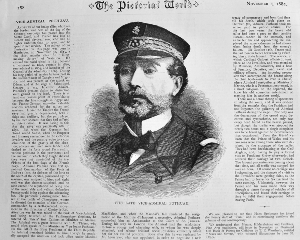 The Late Vice-Admiral Pothuau.  1882.