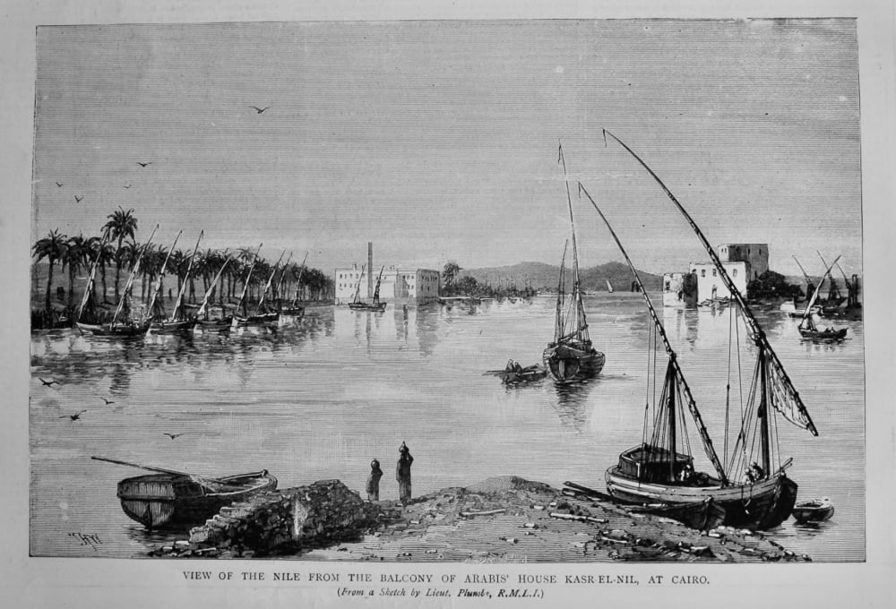 View of the Nile from the Balcony of Arabis' House Kasr-el-Nil, at Cairo.  1882.