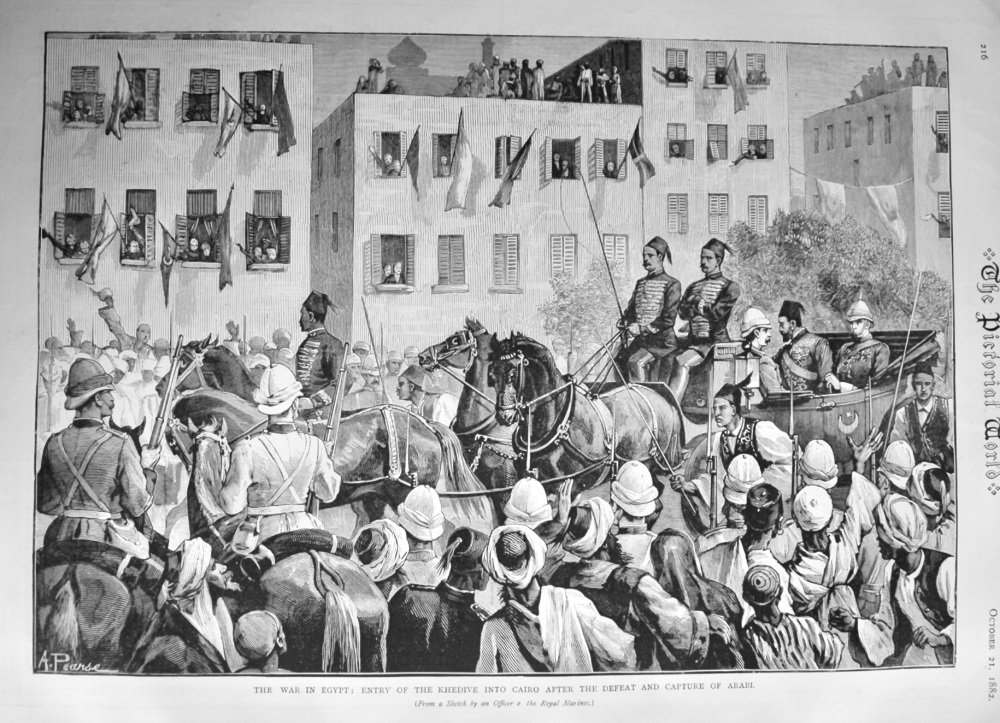 The War in Egypt :  Entry of the Khedive into Cairo after the Defeat and Capture of Arabi.  1882.