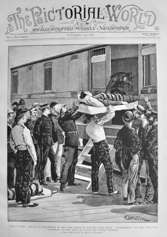 War's Victims :  Arrival at Portsmouth of the First Batch of Wounded from Egypt.  Transferring the sick from the "Carthage" to the Train en route for 