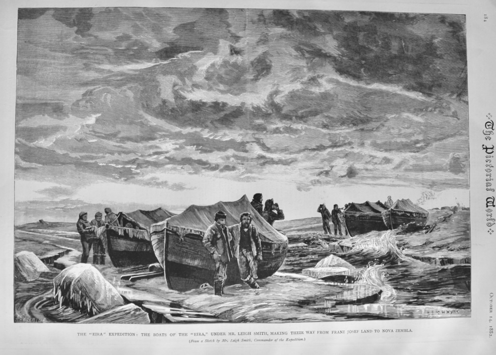 The "Eira" Expedition :  The Boats of the "Eira," under Mr. Leigh Smith, making their way from Franz Josef Land to Nova Zembla. 1882.