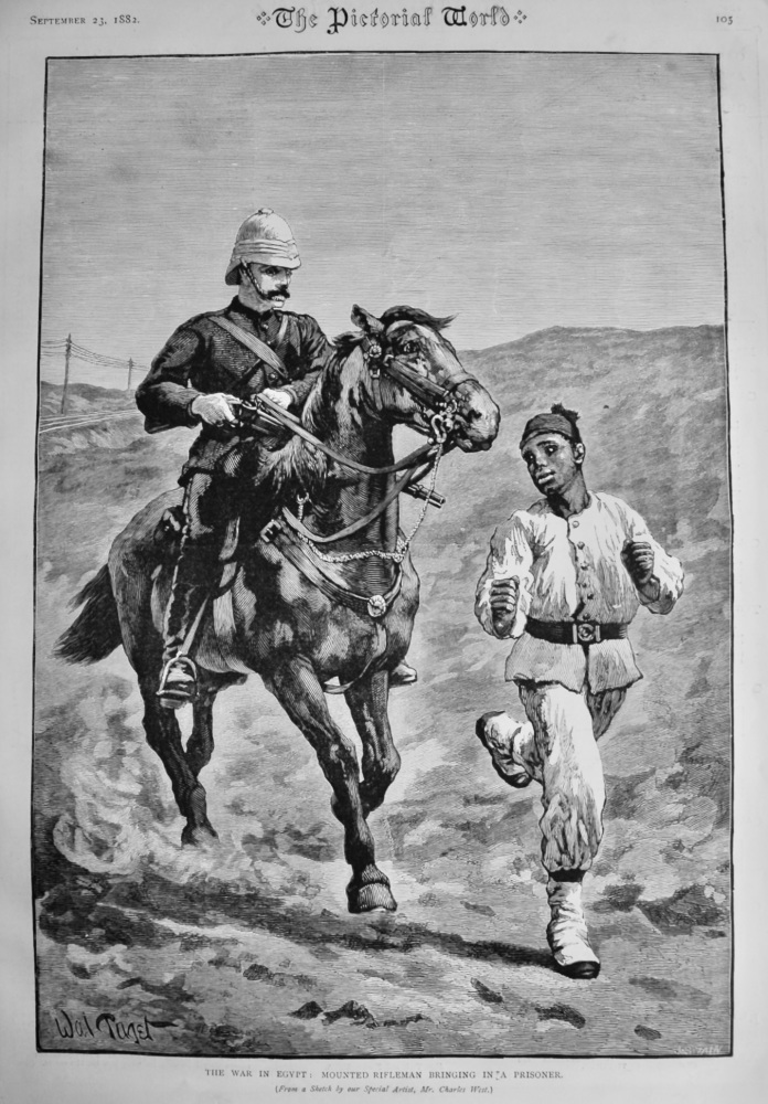 The War in Egypt :  Mounted Rifleman Bringing in a Prisoner.  1882.