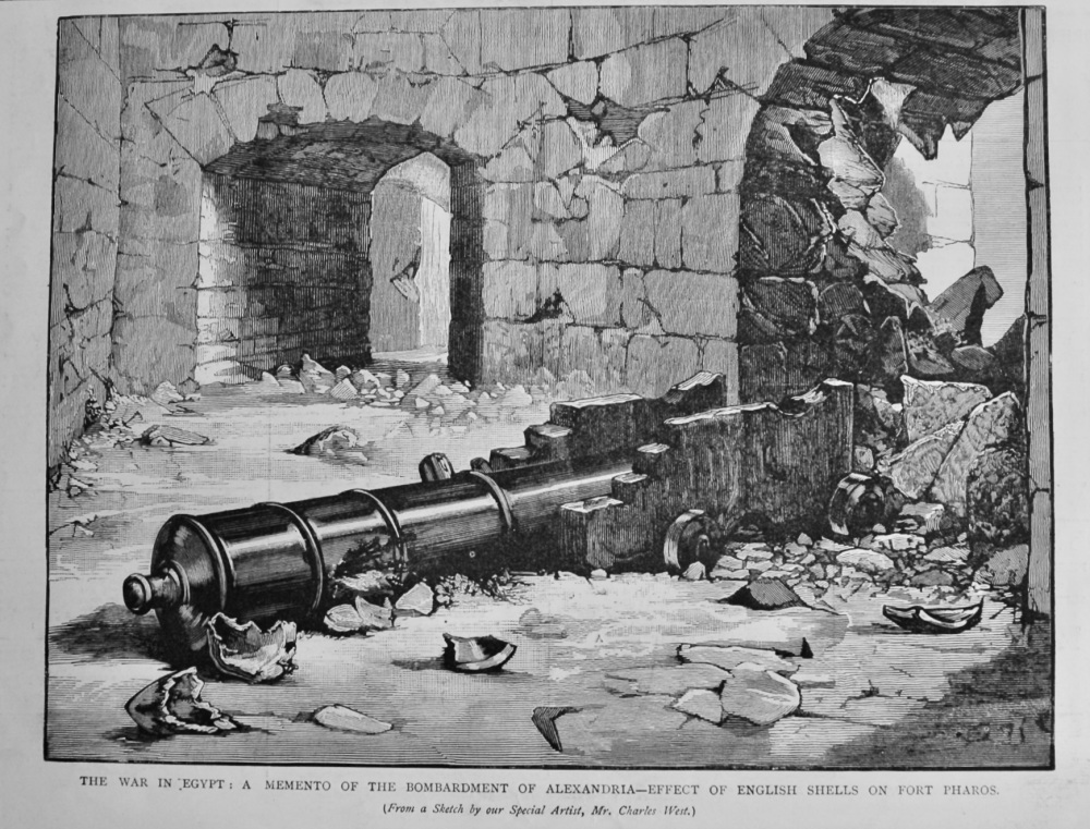 The War in Egypt :  A Memento of the Bombardment of Alexandria- Effect of English Shells on Fort Pharos.  1882.