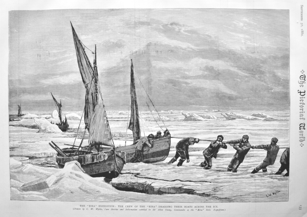 The "Eira" Expedition :  The Crew of the "Eira" Dragging their Boats across the Ice.  1882.