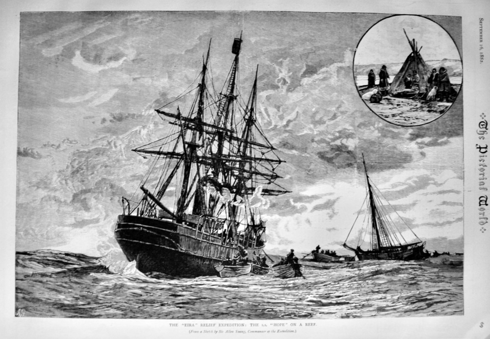 The "Eira" Relief Expedition :  The S.S. "Hope" on a Reef.  1882.