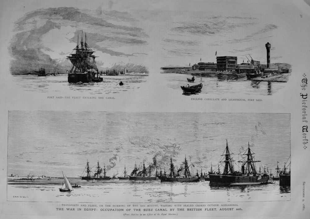 The War in Egypt :  Occupation of the Suez Canal by the British Fleet, August 20th. 1882.