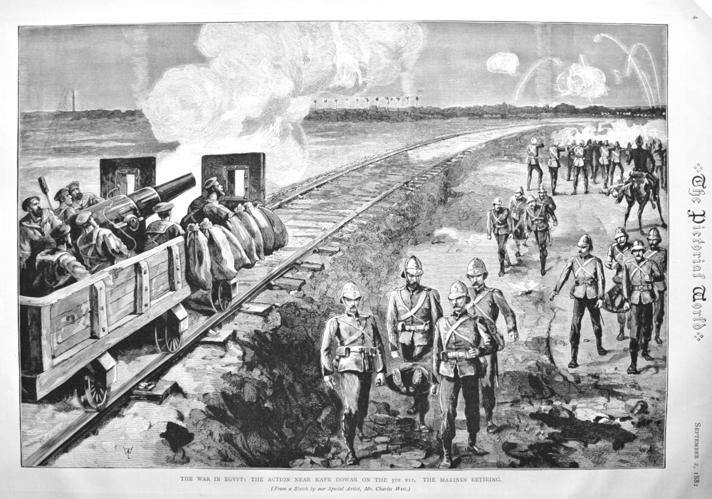 The War in Egypt :  The Action near Kafr Dowar on the 5th Ult.   The Marines Retiring.  1882.