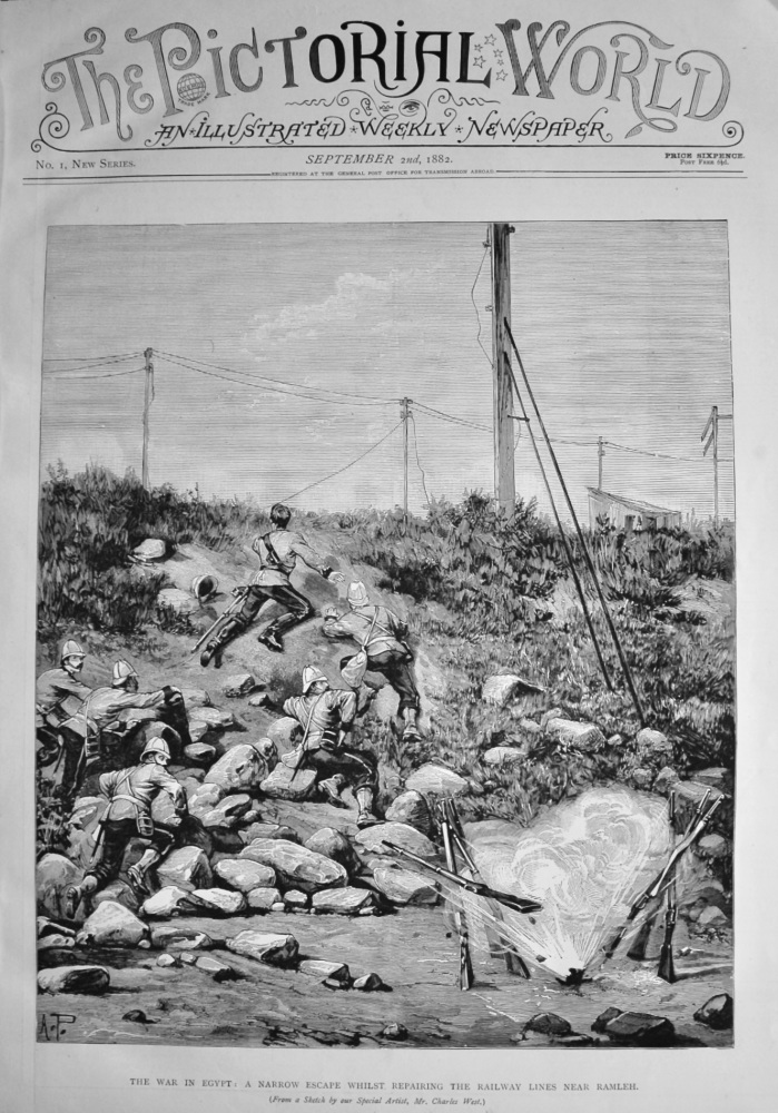 The War in Egypt :  A Narrow Escape whilst Repairing the Railway Lines near Ramleh.  1882.