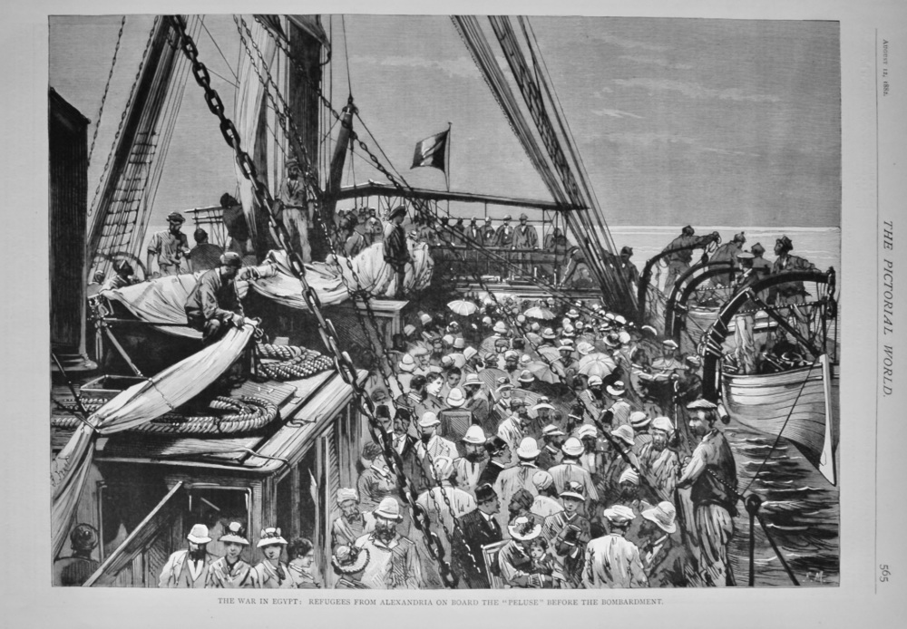 The War in Egypt :  Refugees from Alexandria on Board the "Peluse" before the Bombardment.  1882.