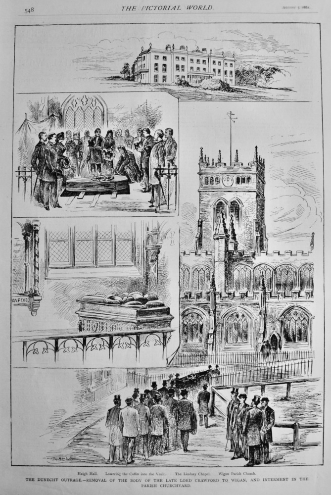 The Dunecht Outrage.- Removal of the Body of the Late Lord Crawford to Wigan, and Interment in the Irish Churchyard.  1882.