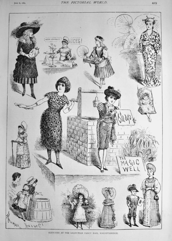 Sketches at the Lilliputian Fancy Fair, Knightsbridge.  1882.