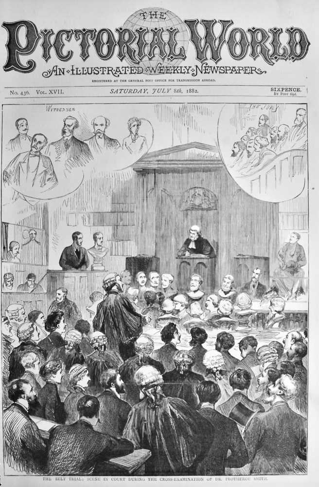 The Belt Trial :  Scene in Court during the Cross-Examination of Dr. Protheroe Smith.  1882.