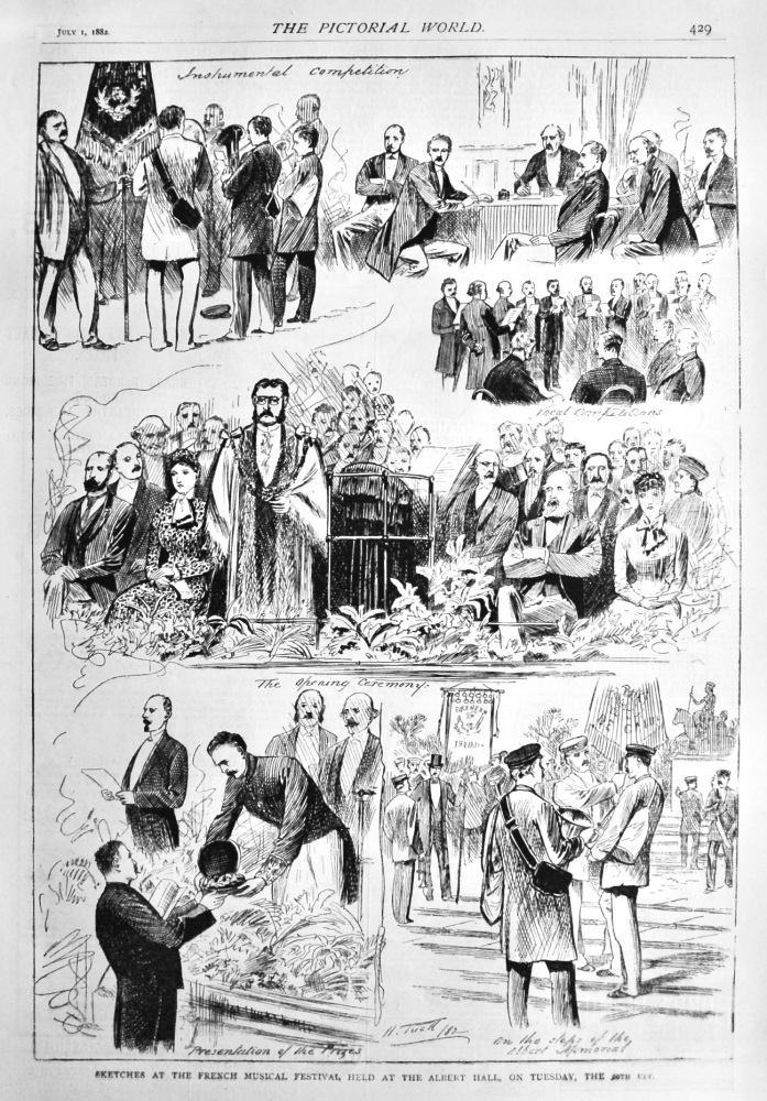 Sketches at the French Musical Festival, held at the Albert Hall, on Tuesday, the 20th ult.  1882.