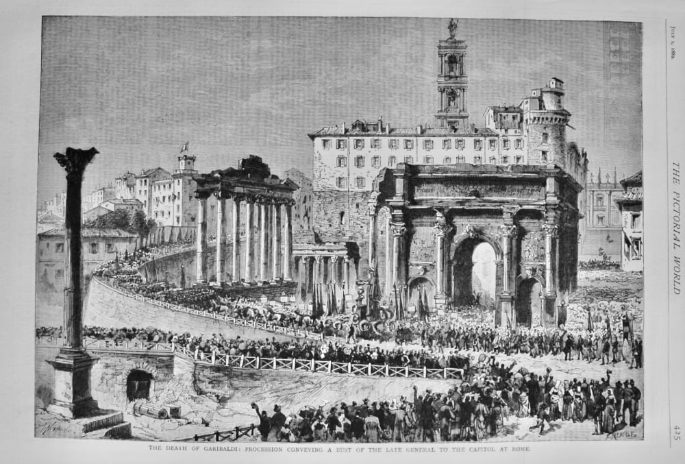 The Death of Garibaldi :  Procession conveying a Bust of the Late General to the Capitol at Rome.  1882.