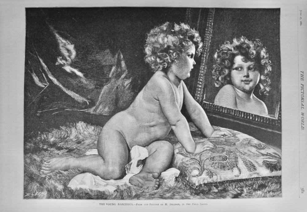 The Young Narcissus.- From the Picture by M. Delobbe, in the Paris Salon.  1882.