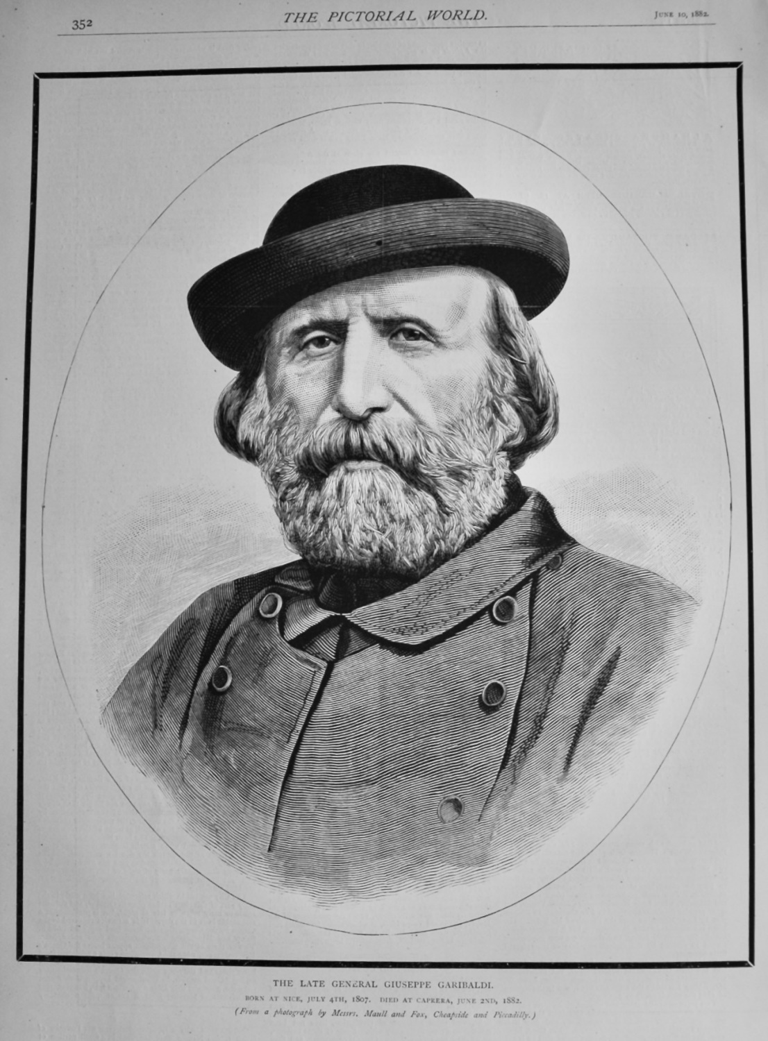 The Late General Giuseppe Garibaldi. 1882.