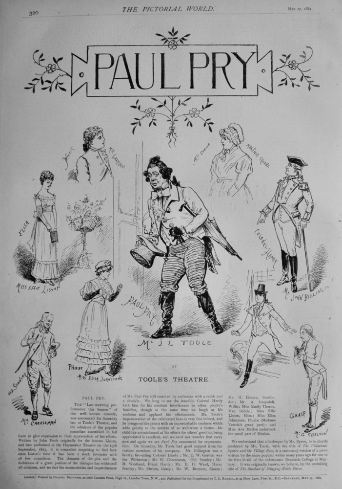 "Paul Pry"   at  Toole's Theatre. 1882.