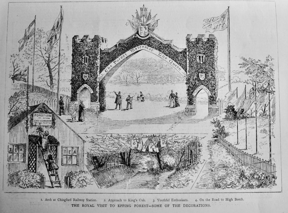 The Royal Visit to Epping Forest - Some of the Decorations.  1882.