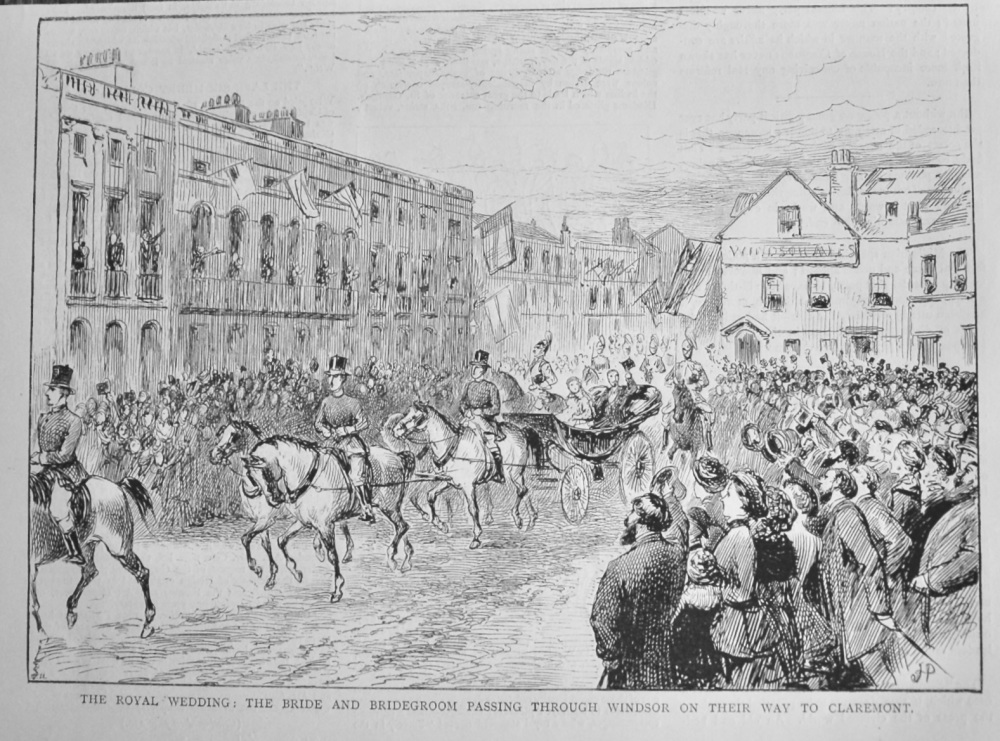 The Royal Wedding :  The Bride and Bridegroom Passing through Windsor on their way to Claremont.  1882.