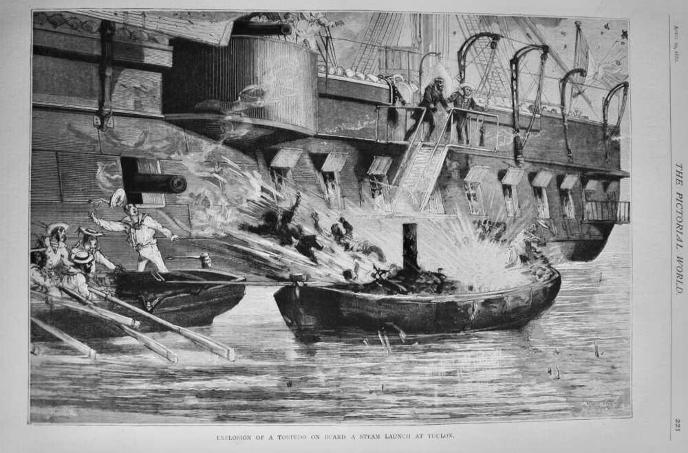 Explosion of a Torpedo on Board a Steam Launch at Toulon.  1882.