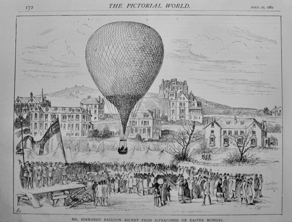 Mr. Simmonds' Balloon Ascent from Ilfracombe on Easter Monday.  1882.